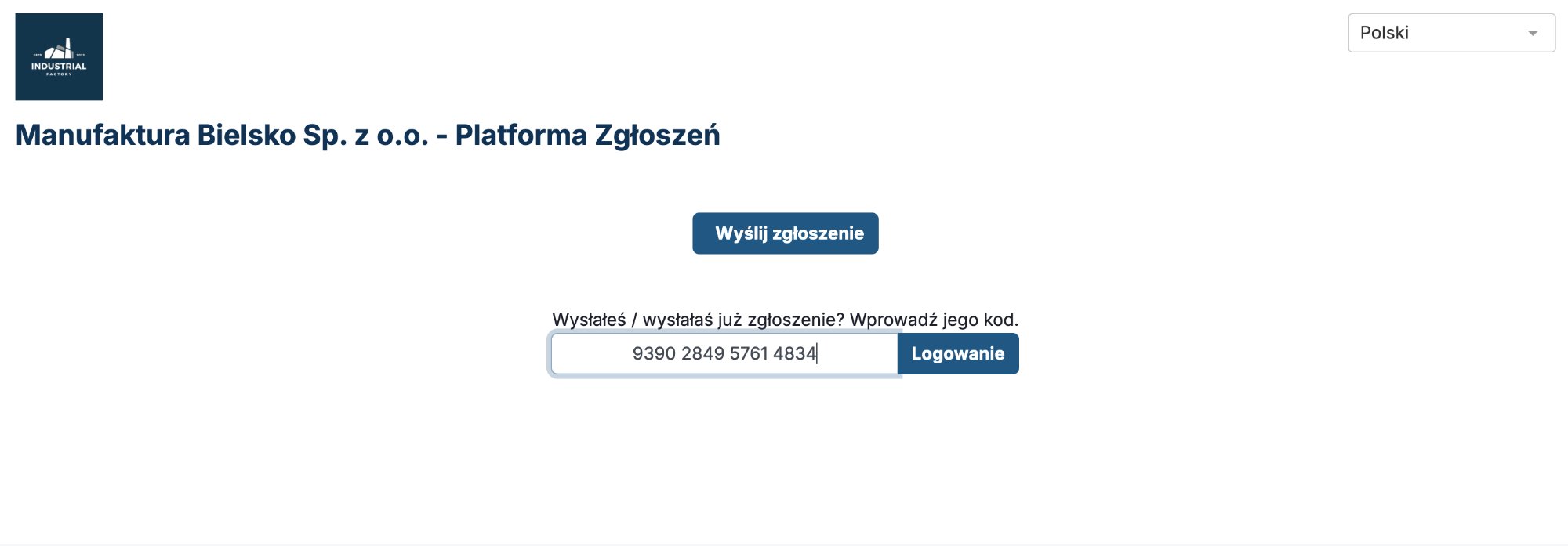 Logowanie 16-cyfrowym kodem